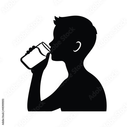 Creating Simple Vector Silhouette of Child Drinking from Glass Graphics: Designing Minimalist Health and Lifestyle Illustrations.
