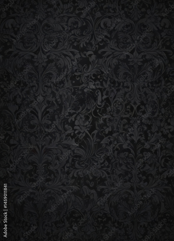 Seamless black gothic wallpaper Intricate floral damask pattern with swirling vines , seamless, dark Seamless black gothic wallpaper Intricate floral damask pattern with swirling vines , seamless, dark