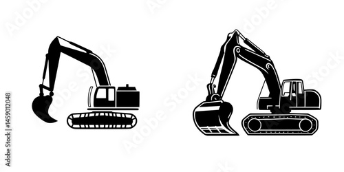 Track-mounted excavators in flat black design suitable for construction and engineering applications