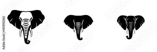 Photography Iconic representation of elephants in flat black design showcasing different hea