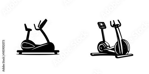 Icon design of elliptical machine and stationary bike for fitness activities and workouts
