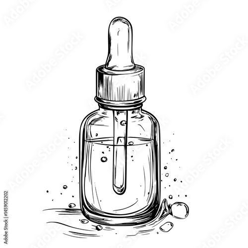 Detailed flat black icon of a dropper bottle containing liquid, showcasing beauty and skincare essentials