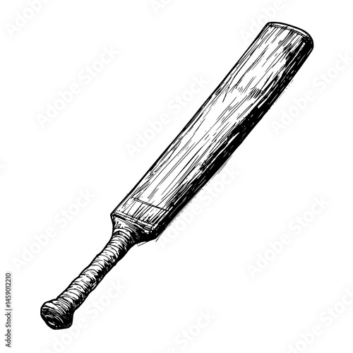 Detailed flat black icon depicting a vintage wooden baseball bat with a textured grip and worn surface, representing classic sports equipment