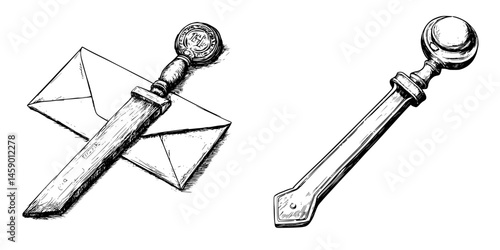 Elegant black icon depicting a sealed letter with a letter opener and a detailed wax seal for correspondence