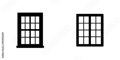 Two flat black window icons representing classic and modern designs suitable for various graphic applications
