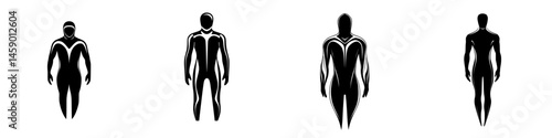 Stylized flat black human figures showcasing different postures and forms in a minimalistic design