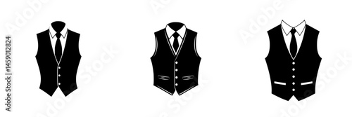 Stylish flat black vest illustrations suitable for formal attire or fashion design