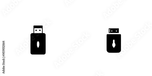 Flat black icons representing USB flash drives designed for digital storage solutions and data transfer activities