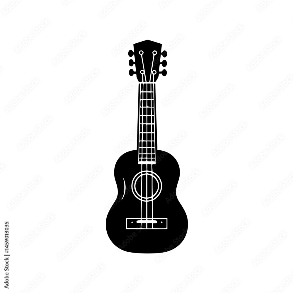 Obraz premium Flat black icon of a ukulele showcasing its distinctive shape and features for musical representation