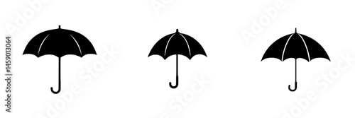 Black flat icon set of umbrellas suitable for various design applications and weather-related themes