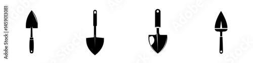 Garden tools icon set featuring various trowel designs suitable for planting and landscaping activities