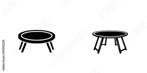 Flat black table icon showcasing two different designs with a minimalist approach for modern applications