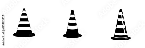 Flat black icon of traffic cones used for indicating road rules and directing vehicles in various locations