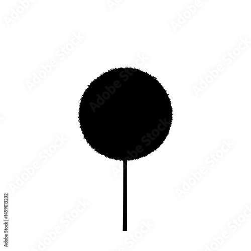 Simple flat black icon of a circular shape representing a plant or tree silhouette with a straight stem