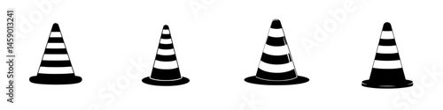 Black and white striped traffic cones arranged in a flat icon style for clear visual representation