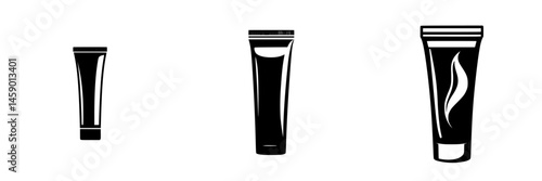 Variety of flat black cosmetic tube icons representing different sizes and shapes for packaging design purposes