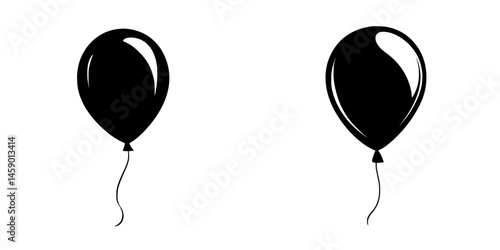 Black balloons floating against a plain white background suitable for party decorations or graphic designs