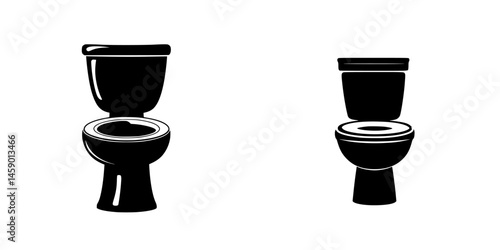 Flat black icon representing two styles of toilet designs for bathroom use and sanitation contexts