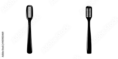 Flat black icon of two simple toothbrushes designed for minimalistic style and clear visuals in digital applications