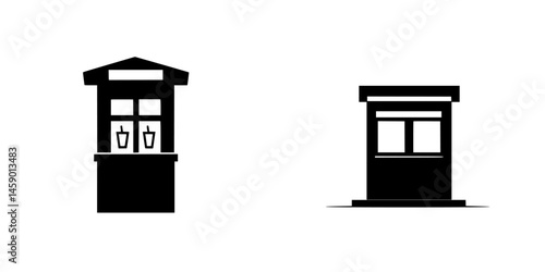 Flat black icon representing two distinct booth structures commonly found in various outdoor locations