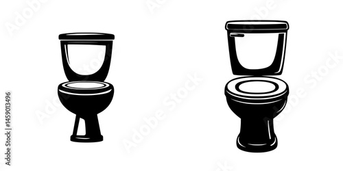Comparison of flat black toilet icons representing two different designs commonly found in modern bathrooms