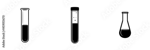 Black laboratory glassware icons including test tubes and a flask for scientific illustrations and graphics