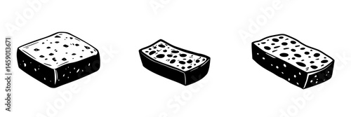 Various flat black icons of sponges showcasing different shapes and textures for illustrative purposes