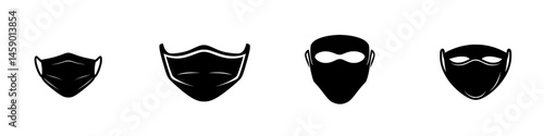 Different styles of flat black masks designed for various purposes and uses in everyday activities