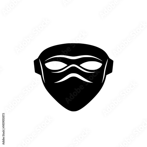 Black flat icon representing a masked character design for various media applications
