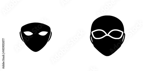 Unique flat black icon featuring two different masked characters with sleek designs and clear outlines