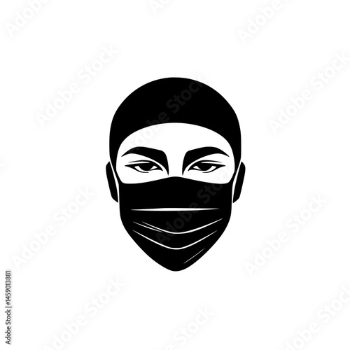 Black icon of a masked face representing healthcare or medical professionals amidst modern health challenges