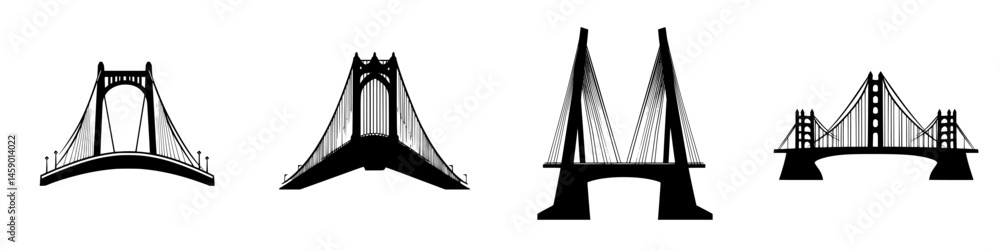 Obraz premium Collection of black bridge icons showcasing various architectural styles and designs