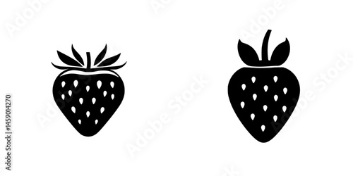 Black flat icons of strawberries suitable for creative projects and design elements in various applications and contexts