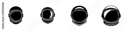 Various flat black astronaut helmet icons designed for space-themed projects or graphics without specific brand association
