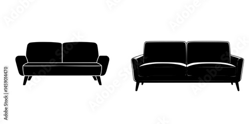 Discover modern flat black icons of stylish sofas for interior design inspiration and digital projects