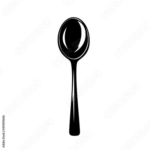 Flat black icon of a spoon depicting a simple and sleek design for culinary or utensil-related themes