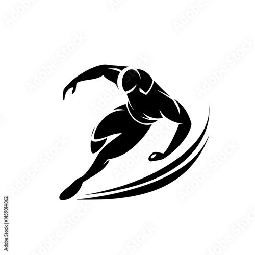 Dynamic black icon of a male figure in motion representing agility and athleticism in sports