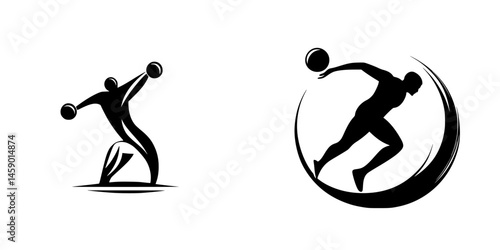 Stylized black icon representing weightlifting and running activities with dynamic movements
