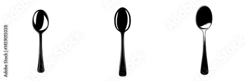 Three flat black icons of spoons displaying different orientations and angles