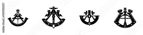 Black icon collection featuring various navigational and measurement instruments in flat design style