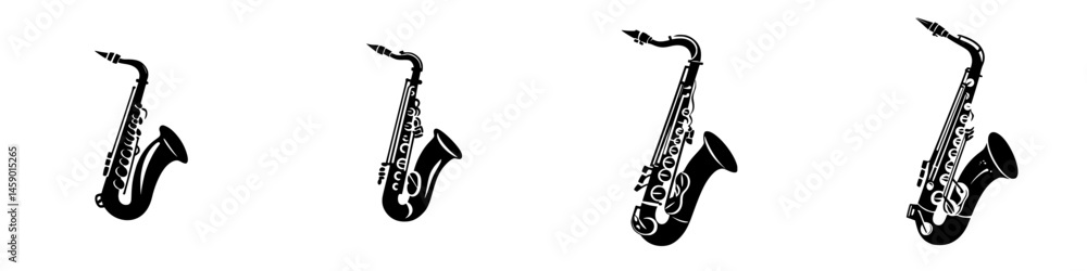 Saxophone silhouettes arranged in a linear fashion showcasing musical instrument design