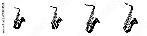 Saxophone silhouettes arranged in a linear fashion showcasing musical instrument design