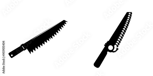 Black flat icon representation of two types of saws used in woodworking and carpentry activities