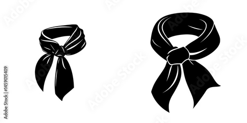 Flat black icon of elegant tied scarves showcasing two distinct knot styles in a minimalist design