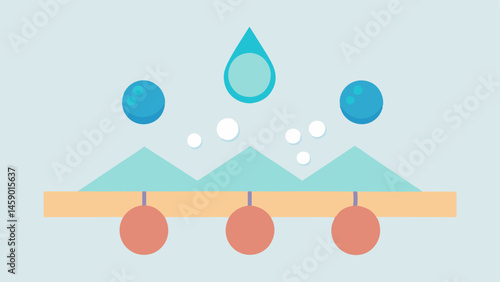 Hygroscopic Nanoparticles A graphic demonstrating how hydrophilic nanoparticles attract moisture helping to plump the skin around pores leading to their reduced appearance.