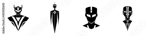 Stylized flat black icons representing various humanoid figures and robots showcasing minimalistic design aesthetics