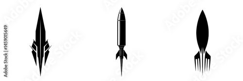 Symbols representing rockets and spacecraft for creative design and technology applications