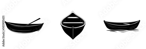Stylized black icons of various boat designs showcasing different angles and shapes for graphic use