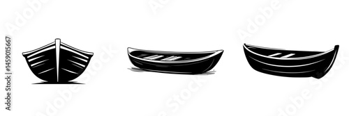 Stylized flat black icons of various boat designs showcasing unique shapes and details