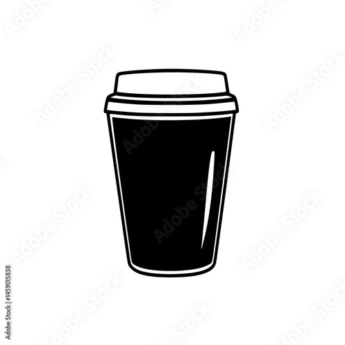 Flat black icon of a takeout coffee cup, representing convenience and daily rituals of coffee lovers everywhere
